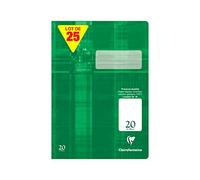 Clairefontaine 331620C - Paquet de 25 cahiers, idéal pour l'école, DIN A4 21x29,7 cm, réglure 20 unie, 64 pages, 90g, vert, 1 paquet