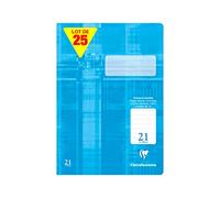 Clairefontaine 331621C - Paquet de 25 cahiers, idéal pour l'école, DIN A4 21x29,7 cm, réglure 21 lignée sans marge, 64 pages, 90g, bleu ciel, 1 paquet