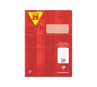 Clairefontaine 331626C - Paquet de 25 cahiers, idéal pour l'école, DIN A4 21x29,7 cm, réglure 26 petits carreaux 5x5mm avec marge, 64 pages, 90g, rouge, 1 paquet