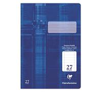 Clairefontaine 331627C - Cahier idéal pour l'école, DIN A4 21x29,7 cm, réglure 27 lignée en continu avec marge, 64 pages, 90g, bleu, 1 pièce