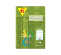Clairefontaine 331652C - Paquet de 25 cahiers, idéal pour l´école, DIN A4 21x29,7 cm, réglure 2 verte spéciale pour la 2ème année scolaire, 64 pages, 90g, vert kaki, 1 paquet