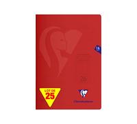 Clairefontaine 333226C - Paquet de 25 cahiers S'coolbook, idéal pour l'école, DIN A4, 32 pages, 90g, réglure 26 petits carreaux avec marge, couverture PP, rouge, 1 paquet