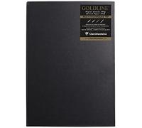 Clairefontaine 34241C Carnet Cousu Goldline - 64 Feuilles Papier Dessin Blanc - A3 29,7x42 cm 140g - Format Portrait - Couverture Rigide Noire Imitation Toile