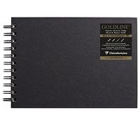 Clairefontaine 34257C Carnet Spiralé Goldline - 64 Feuilles Papier Dessin Blanc - A5 14,8x21 cm 140g - Format Paysage - Couverture Rigide Noire Imitation Toile