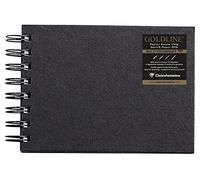 Clairefontaine 34259C Carnet Spiralé Goldline - 64 Feuilles Papier Dessin Blanc - A6 10,8x14,8 cm 140g - Format Paysage - Couverture Rigide Noire Imitation Toile