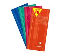Clairefontaine 3529Cpack Lot de 10 Cahiers de Bord Agrafés - 8,5x20 cm - 32 Pages avec Marges Détachables - Papier Registre Vert 110 g - Couverture Carte Pelliculée - Couleurs Aléatoires