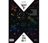 Clairefontaine 354588C - Sachet de 10 Feuilles à Gratter en Papier Cartonné 300g + 5 Bâtons en Bois - Format A4 (21x29,7cm) - Motif Arc-En-Ciel - Dessin, Ecriture, Bricolage - Pour Enfants et Adultes