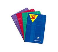 Clairefontaine 3586Cpack Lot de 20 Carnets Agrafés - 7,5x12 cm - 48 Pages Lignées - Papier Blanc 90 g - Couverture Carte Pelliculée - Couleurs Aléatoires