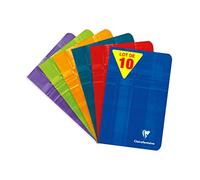 Clairefontaine 3606Cpack Lot de 10 Carnets Agrafés - 11x17 cm - 96 Pages Lignées - Papier Blanc 90 g - Couverture Carte Pelliculée - Couleurs Aléatoires