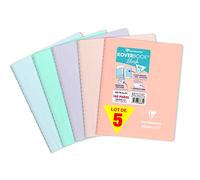 Clairefontaine 366681Cpack Lot de 5 Cahiers à Spirale Koverbook Blush - A5 14,8x21 cm - 160 Pages Petits Carreaux - Papier Blanc 90 g - Couverture Enveloppante Polypro Opaque - Couleurs Aléatoires