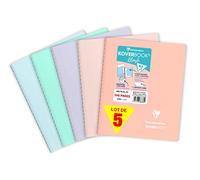 Clairefontaine 366781C Lot de 5 Cahiers à Spirale Koverbook Blush - A5 14,8x21 cm - 160 Pages Lignées - Papier Blanc 90 g - Couverture Enveloppante Polypro Opaque - Couleurs Aléatoires