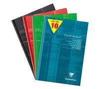 Clairefontaine 3669Cpack Lot de 10 Cahiers de Bord Agrafés - A5 14,8x21 cm - 64 Pages avec Marges Détachables - Papier Registre Vert 110 g - Couverture Carte Pelliculée - Couleurs Aléatoires