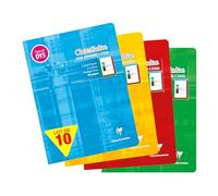 Clairefontaine 37538C Lot de 10 Cahiers Agrafés - 17x22 cm - 48 Pages Réglure 4 couleurs Spéciale DYS Interligne 3mm - Papier Blanc 90 g - Couverture Carte Pelliculée - Couleur Aléatoire