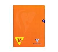 Clairefontaine 383361C Un Lot de 10 Cahiers Agrafés Mimesys Oranges - 24x32 cm - 96 Pages Grands Carreaux - Papier Blanc 90 g - Couverture Polypro