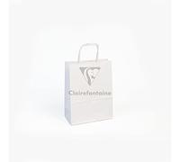 Clairefontaine 395608C - Un Paquet De 25 Sacs Cadeaux Kraft - 16x8x21cm - 100g - Couleur : Blanc - Poignées Torsadées - Idéal Pour : Emballage Cadeaux, Secteur Alimentaire, Sac Kraft Basique