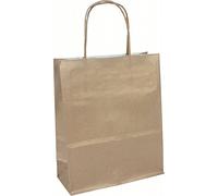 Clairefontaine 395609C - Un Paquet De 25 Sacs Cadeaux Kraft - 16x8x21cm - 100g - Couleur : Kraft, Brun - Poignées Torsadées - Idéal Pour : Emballage Cadeaux, Secteur Alimentaire, Sac Kraft Basique