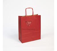 Clairefontaine 395702C - Un Paquet De 25 Sacs Cadeaux Kraft - 22x10x27cm - 100g - Couleur : Rouge - Poignées Torsadées - Idéal Pour : Emballage Cadeaux, Secteur Alimentaire, Sac Kraft Basique