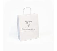 Clairefontaine 395708C - Un Paquet De 25 Sacs Cadeaux Kraft - 22x10x27cm - 100g - Couleur : Blanc - Poignées Torsadées - Idéal Pour : Emballage Cadeaux, Secteur Alimentaire, Sac Kraft Basique