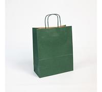 Clairefontaine 395710C - Un Paquet De 25 Sacs Cadeaux Kraft - 22x10x27cm - 100g - Couleur : Vert - Poignées Torsadées - Idéal Pour : Emballage Cadeaux, Secteur Alimentaire, Sac Kraft Basique