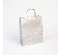 Clairefontaine 395711C - Un Paquet De 25 Sacs Cadeaux Kraft - 22x10x27cm - 100g - Couleur : Argent - Poignées Torsadées - Idéal Pour : Emballage Cadeaux, Secteur Alimentaire, Sac Kraft Basique