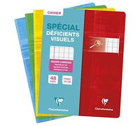 Clairefontaine 3996C Un Cahier Agrafé pour Déficients Visuels - 17x22 cm - 48 Pages Grands Carreaux Noirs 2,5 mm Agrandis 10/10 - Papier Blanc 90 g - Couverture Carte Pelliculée - Couleur Aléatoire