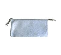 Clairefontaine 400046C -Trousse Scolaire, Grande Pochette 2 Compartiments 22x11 cm en Véritable Cuir d'Agneau, Plume Bleu ciel