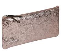 Clairefontaine 410018C - Trousse Scolaire Plate Rose Effet miroir craquelé 22x11 cm en Véritable Cuir d'Agneau