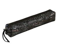 Clairefontaine 410022C - Petite Trousse Slim Céleste 19,5x2,5x4 cm en Véritable Cuir d'Agneau, Serpent Noir