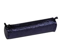 Clairefontaine 410025C -Trousse Scolaire Ronde Bleue Effet miroir craquelé Ø5,5x22 cm en Véritable Cuir d'Agneau - Fourniture Scolaire - Trousse Crayons de Couleurs - Etui à Crayons - Porte-Plume