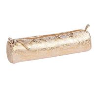 Clairefontaine 410026C Trousse Ronde en Cuir Ecailles dorées Ø5,5x22 cm
