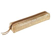 Clairefontaine 410031C - Petite Trousse Slim 19,5x2,5x4 cm en Véritable Cuir d'Agneau, Doré Effet textile