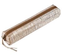Clairefontaine 410032C - Petite Trousse Slim 19,5x2,5x4 cm en Véritable Cuir d'Agneau, Argent Effet textile