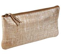 Clairefontaine 410038C - Trousse Scolaire Plate Argentée Effet textile 22x11 cm en Véritable Cuir d'Agneau - Fourniture Scolaire - Trousse Crayons de Couleurs - Etui à Crayons - Porte-Plume