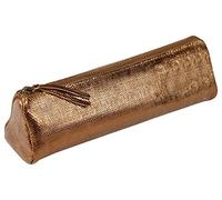 Clairefontaine 410042C - Trousse Scolaire Triangulaire Kleo-Pathra Bronze 22x6x6 cm en Véritable Cuir d'Agneau