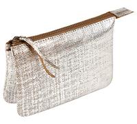Clairefontaine 410047C - Porte-Monnaie, trousse 2 Compartiments en Véritable Cuir d'Agneau Kleo-Pathra 13x9 cm, Argent