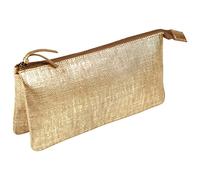 Clairefontaine 410049C - Grande Trousse 2 Compartiments Kleo-Pathra en Véritable Cuir d'Agneau 22x11cm, Or
