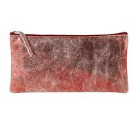 Clairefontaine 410069C - Trousse Scolaire Plate en Cuir/Daim Rouge Effet Irisé 22x11 cm en Véritable Cuir d'Agneau - Fourniture Scolaire - Trousse Crayons de Couleurs - Etui à Crayons - Porte-Plume