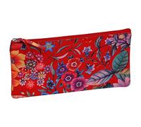 Clairefontaine 410104C - Trousse Scolaire Plate Rouge motifs Fleurs 22x11 cm en Véritable Cuir d'Agneau
