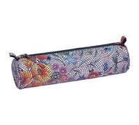 Clairefontaine 410107C -Trousse Scolaire Ronde motif Fleurs Effet écailles Ø5,5x22 cm en Véritable Cuir d'Agneau - Fourniture Scolaire - Trousse Crayons de Couleurs - Etui à Crayons - Porte-Plume