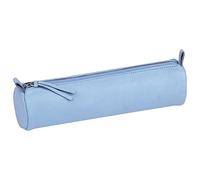 Clairefontaine 410159C - Trousse Scolaire Ronde Bleu ciel Ø5,5x22 cm en Véritable Cuir d'Agneau