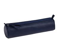 Clairefontaine 410161C - Trousse Scolaire Ronde Bleu marine Ø5,5x22 cm en Véritable Cuir d'Agneau