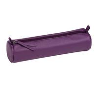 Clairefontaine 410163C - Trousse Scolaire Ronde Violette Ø5,5x22 cm en Véritable Cuir d'Agneau