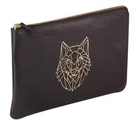 Clairefontaine 410187C - Grande Pochette Universelle en Véritable Cuir 27x19 cm, décor Loup