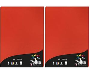 Clairefontaine 44267C - Étui de 50 Feuilles - Format A4 (21x29,7cm) - 120g/m² - Coloris Rouge Corail - Papier d'Invitation Evènements et Correspondance - Gamme Pollen - Papier Premium Lisse (Lot de 2)
