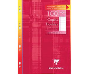 Clairefontaine 4725C - Étui Copies Doubles Perforées A4 100p Lignées Marge
