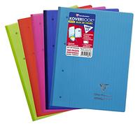 Clairefontaine 4841C Un Bloc de Cours Koverbook Agrafé Grand Côté - A4+ 22,3x29,6 cm - 160 Pages Détachables Grands Carreaux Perforées 4 Trous - Papier Blanc 90g - Couverture Polypro Couleur Aléatoire