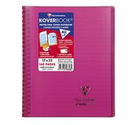 Clairefontaine 556808C Un Cahier à Spirale Koverbook Rose - 17x22 cm - 160 Pages Lignées avec Marge - Papier Blanc 90 g - Couverture Polypro