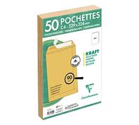 Clairefontaine 5750C - Paquet de 50 Pochettes Kraft Milleraies Brun C4-229x324 mm - Auto-Adhésives - 90g/m²