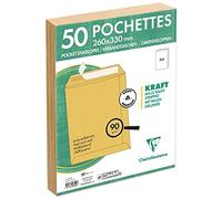 Clairefontaine 5755C - Paquet de 50 Pochettes Kraft Milleraies Brun 24-260x330 mm - Auto-Adhésives - 90g/m²