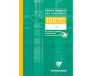 Clairefontaine 5756C Un Étui de Copies Doubles non Perforées - A4 21x29,7 cm - 100 Pages Lignées - Papier Blanc 90 g - Étui Réutilisable